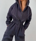 Custom Clothing Factory China Casual Women'S Hooded Jumpsuit With Elasticband Pants Set