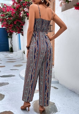 Oem Apparel Manufacturers Women'S Sleeveless Halter Tied Backless Belted Wide Leg Pants Jumpsuit Rompers
