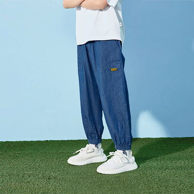Windproof Pleated 0.7M To 1.2M Boy Denim Pants 90% Cotton 10% Polyester